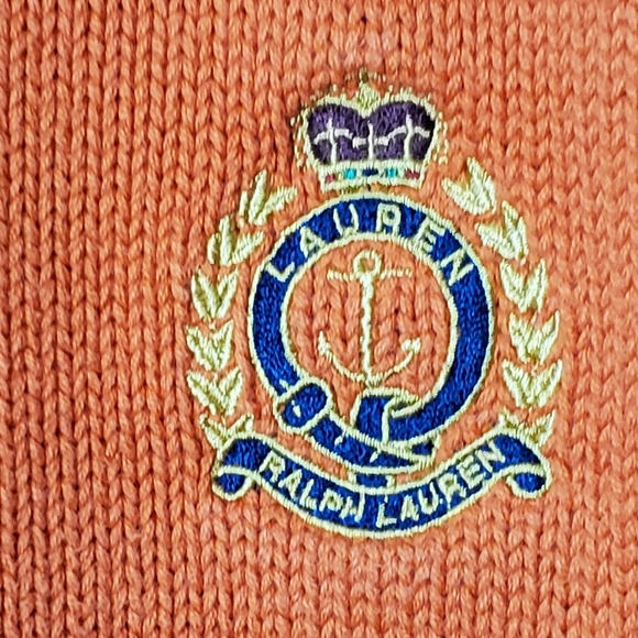 Men's Ralph Lauren 1/4 Zip Cotton Knit Orange Sweater Embroidered Logo Size M - Picture 15 of 15